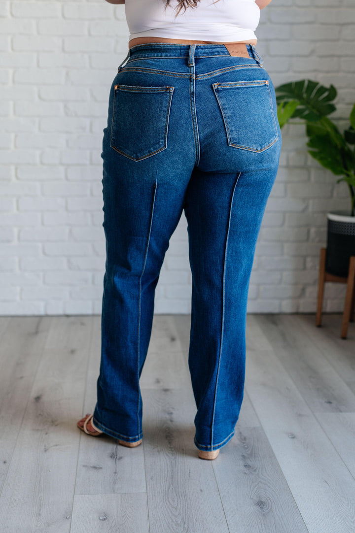 Campbell High Rise Center Seam Detail Straight Jeans - TheDesignChambersBoutique