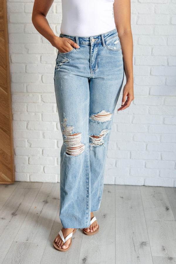 Ramona High Rise Rigid Magic Destroyed Straight Jeans - TheDesignChambersBoutique