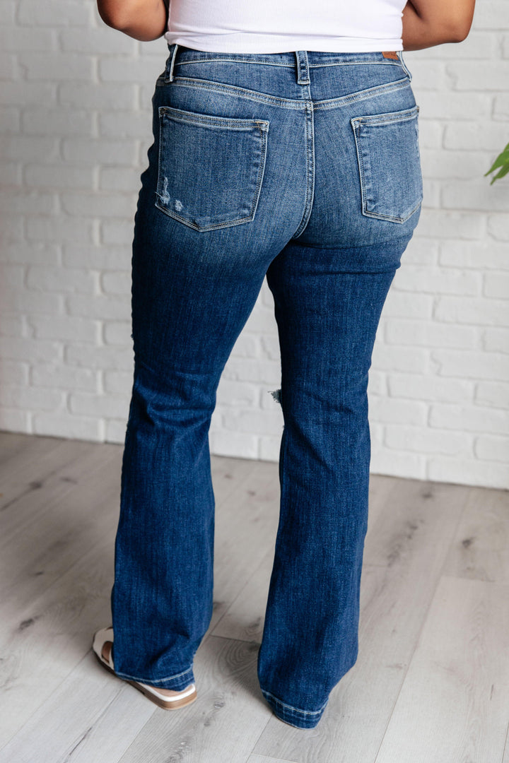 Mila Mid Rise Distressed Bootcut Jeans - TheDesignChambersBoutique