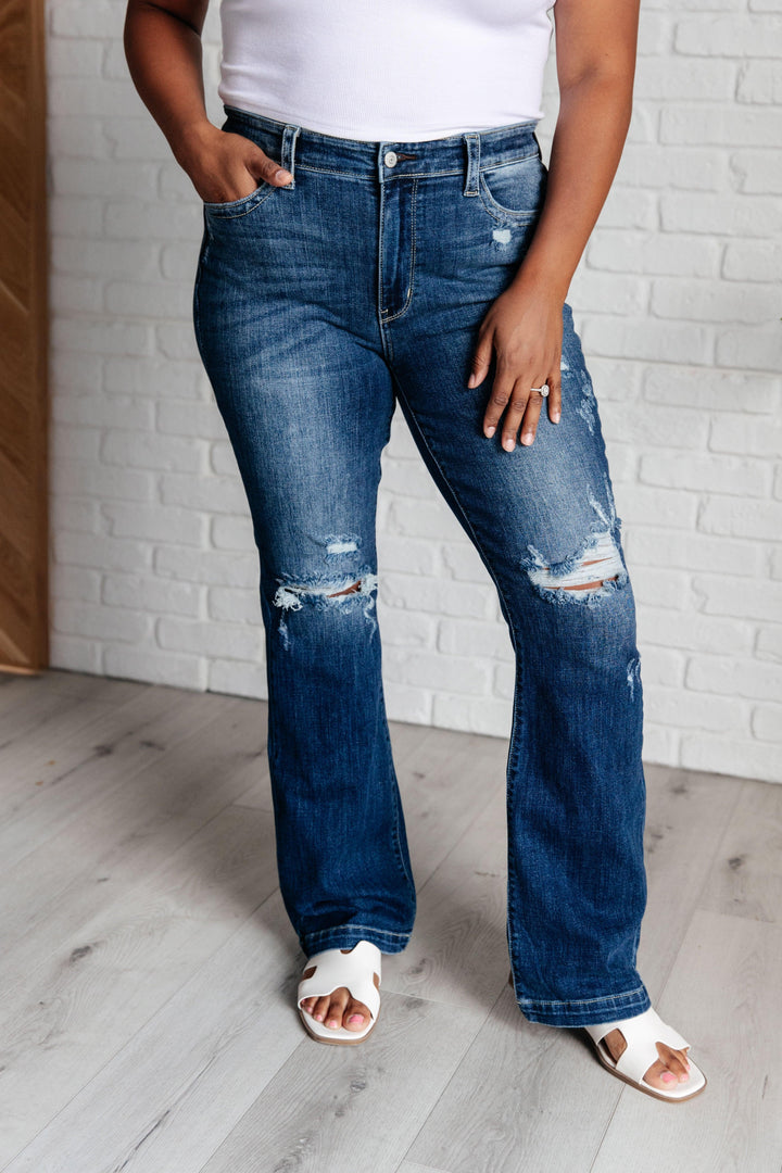 Mila Mid Rise Distressed Bootcut Jeans - TheDesignChambersBoutique