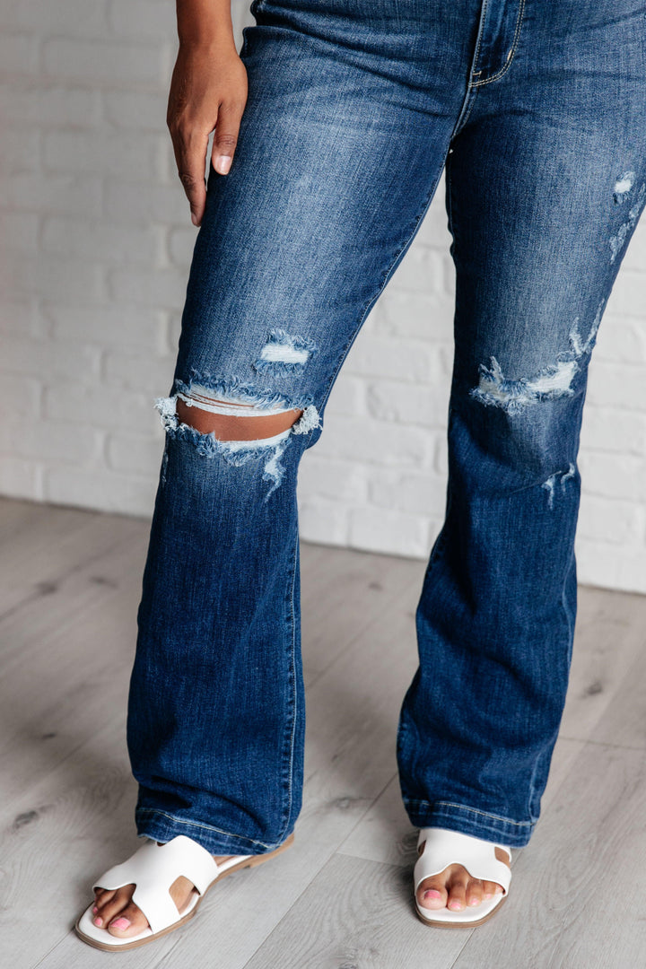 Mila Mid Rise Distressed Bootcut Jeans - TheDesignChambersBoutique