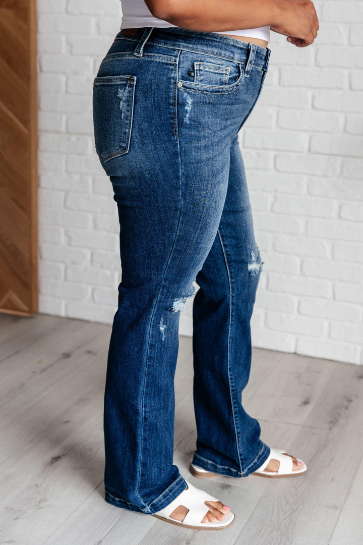 Mila Mid Rise Distressed Bootcut Jeans - TheDesignChambersBoutique