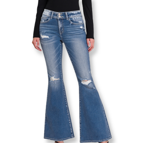 Vera Double Button Flare Jeans - TheDesignChambersBoutique