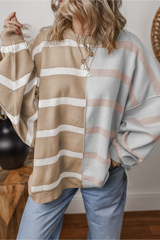 Oversized Contrast Printed Dropped Shoulder Sweater Top