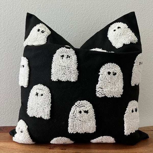 Halloween throw pillow cover, tufted Ghost accent pillow