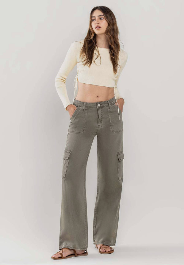 Olivia Wide Leg Cargo Pants in Smokey Olive - TheDesignChambersBoutique