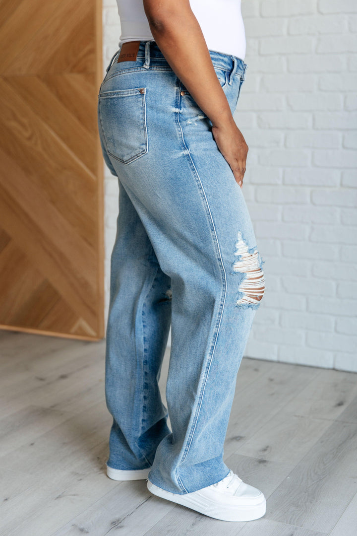 Ramona High Rise Rigid Magic Destroyed Straight Jeans - TheDesignChambersBoutique