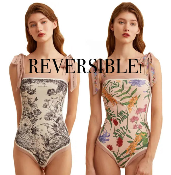 Elegant and REVERSIBLE Toile Floral Swimsuit