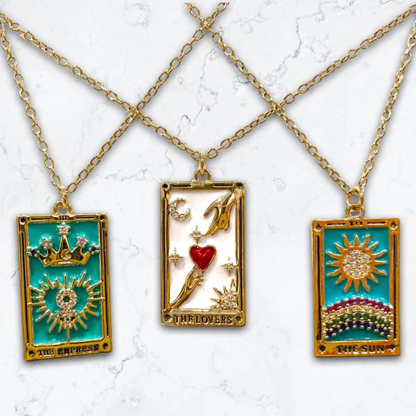 Enameled Tarot Style Pendant Necklaces