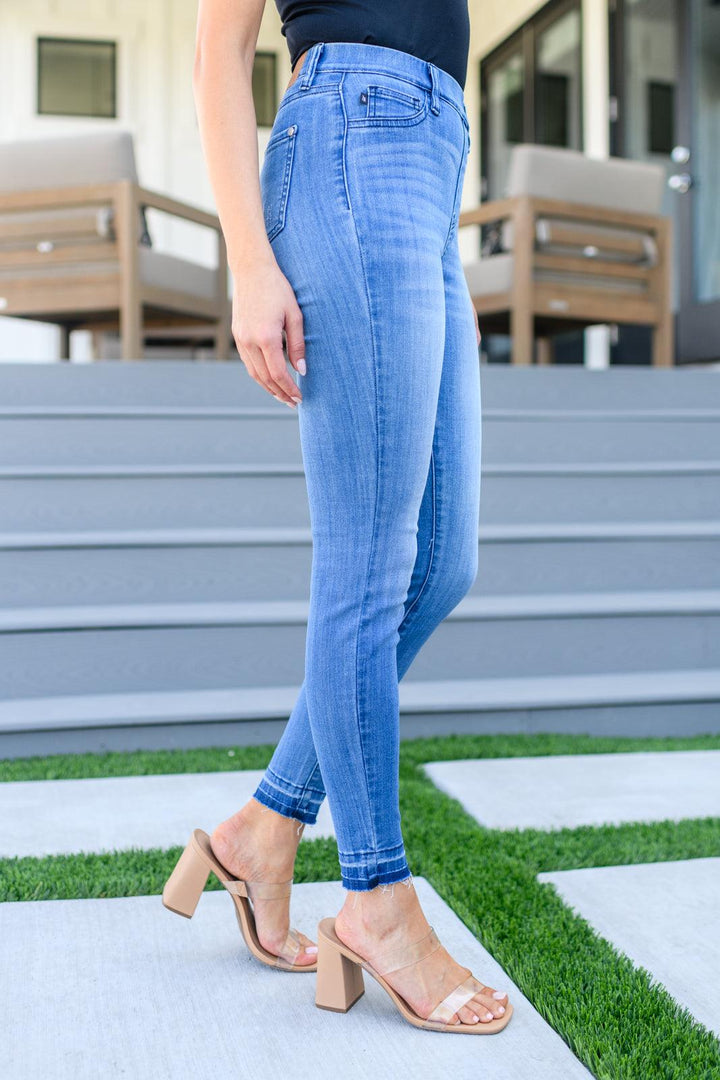 Amanda High Rise Pull on Release Hem Skinny Jeans - TheDesignChambersBoutique