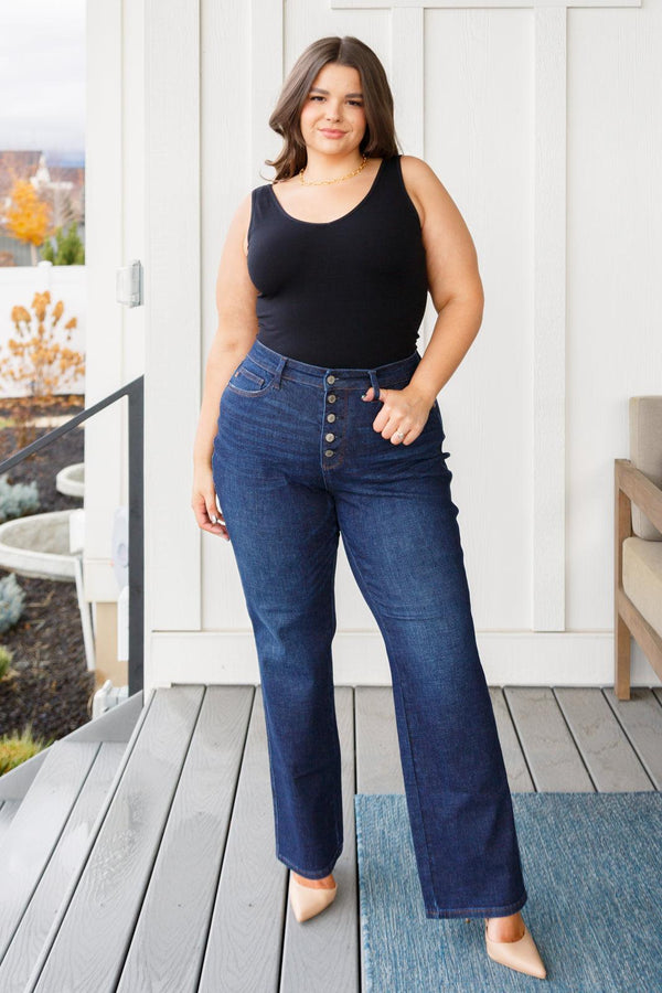 Arlo High Rise Button-Fly Straight Jeans - TheDesignChambersBoutique