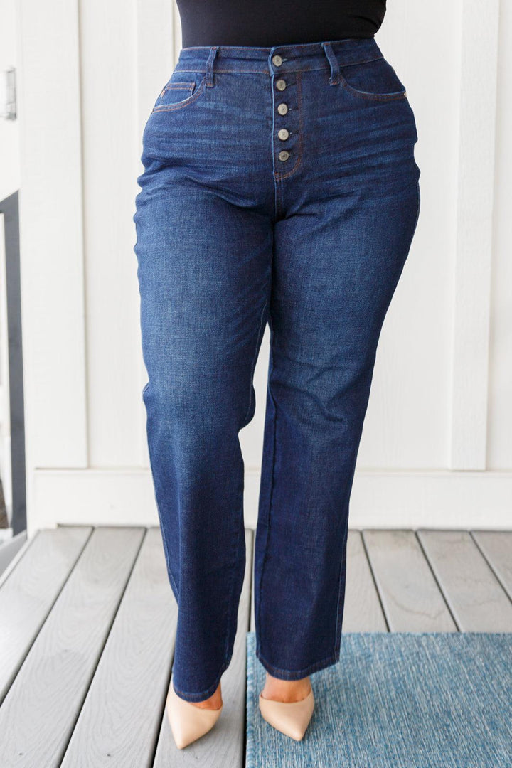 Arlo High Rise Button-Fly Straight Jeans - TheDesignChambersBoutique