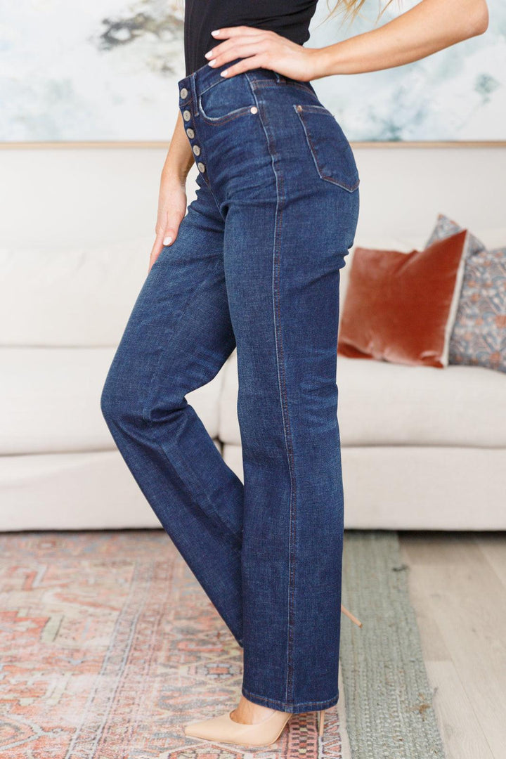 Arlo High Rise Button-Fly Straight Jeans - TheDesignChambersBoutique