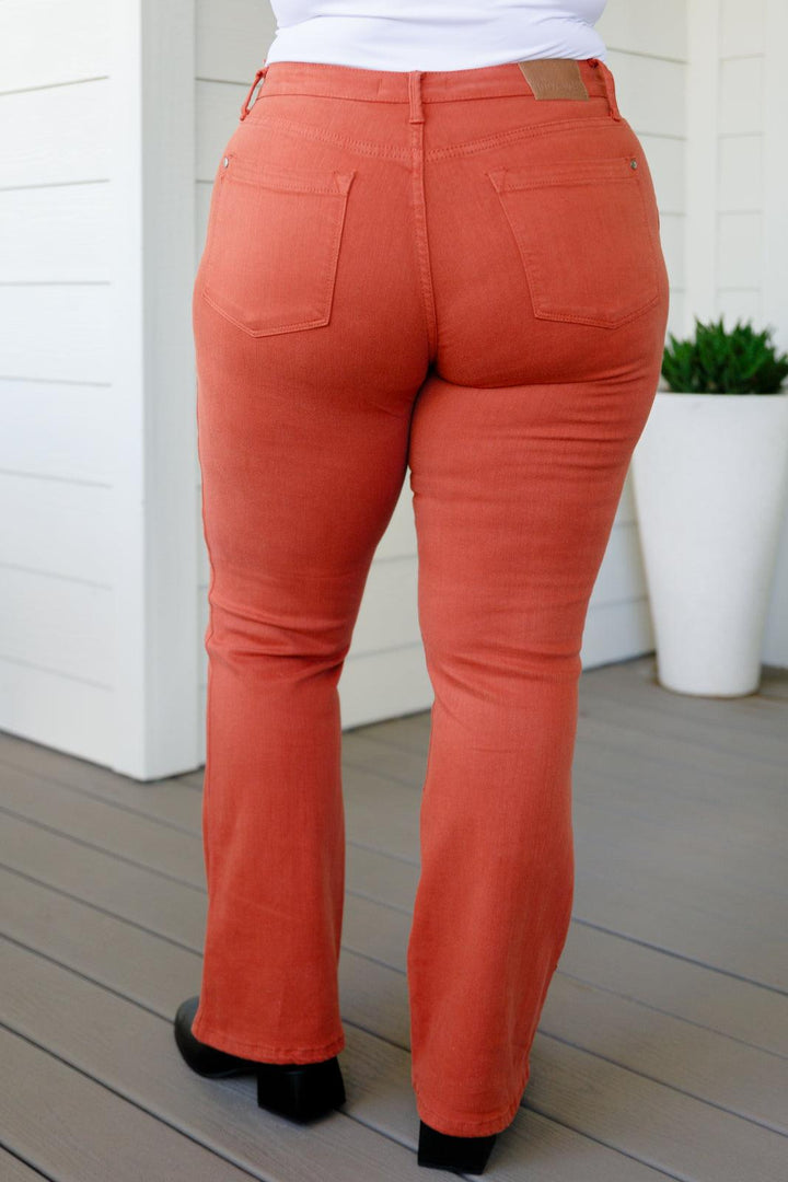 Autumn Mid Rise Slim Bootcut Jeans in Terracotta - TheDesignChambersBoutique