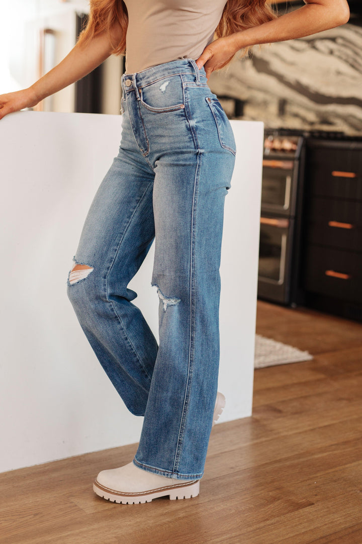 Bree High Rise Control Top Distressed Straight Jeans - TheDesignChambersBoutique