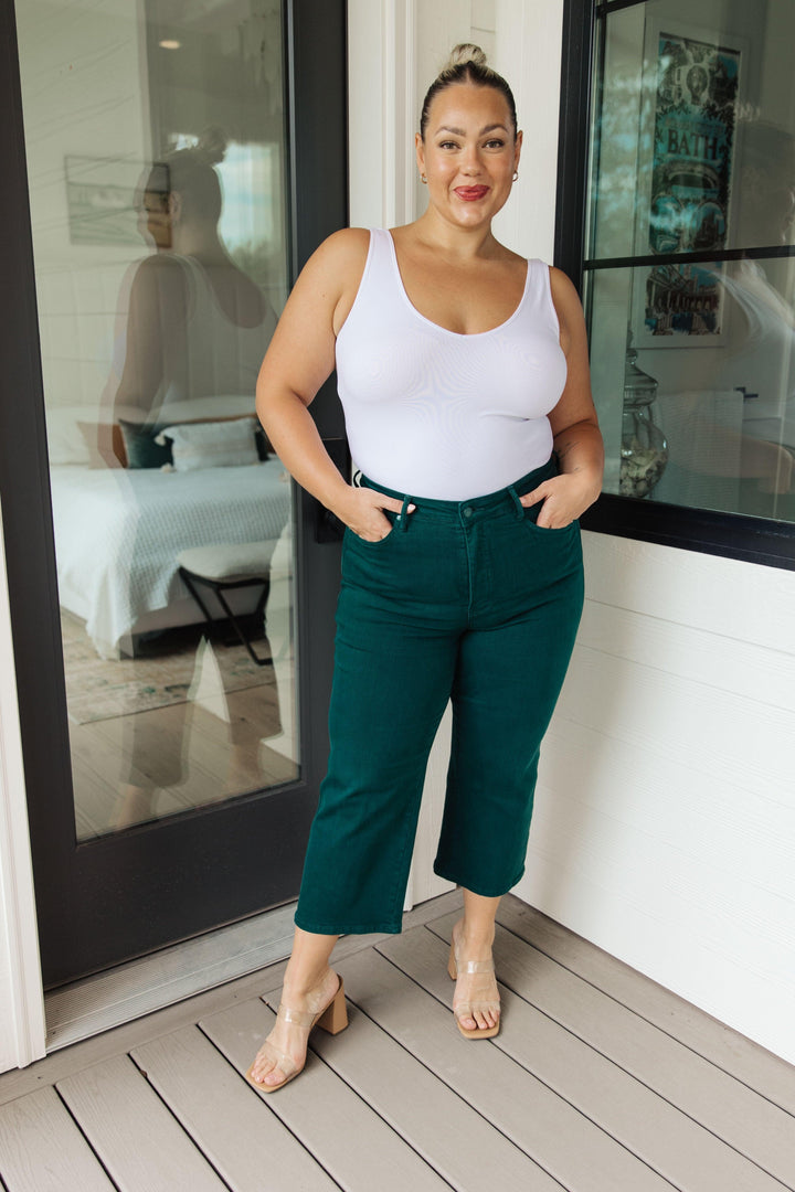 Briar High Rise Control Top Wide Leg Crop Jeans in Teal - TheDesignChambersBoutique