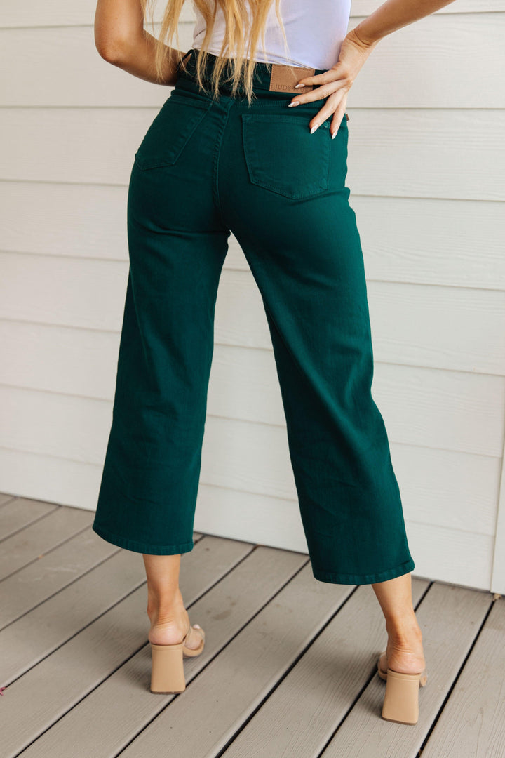 Briar High Rise Control Top Wide Leg Crop Jeans in Teal - TheDesignChambersBoutique