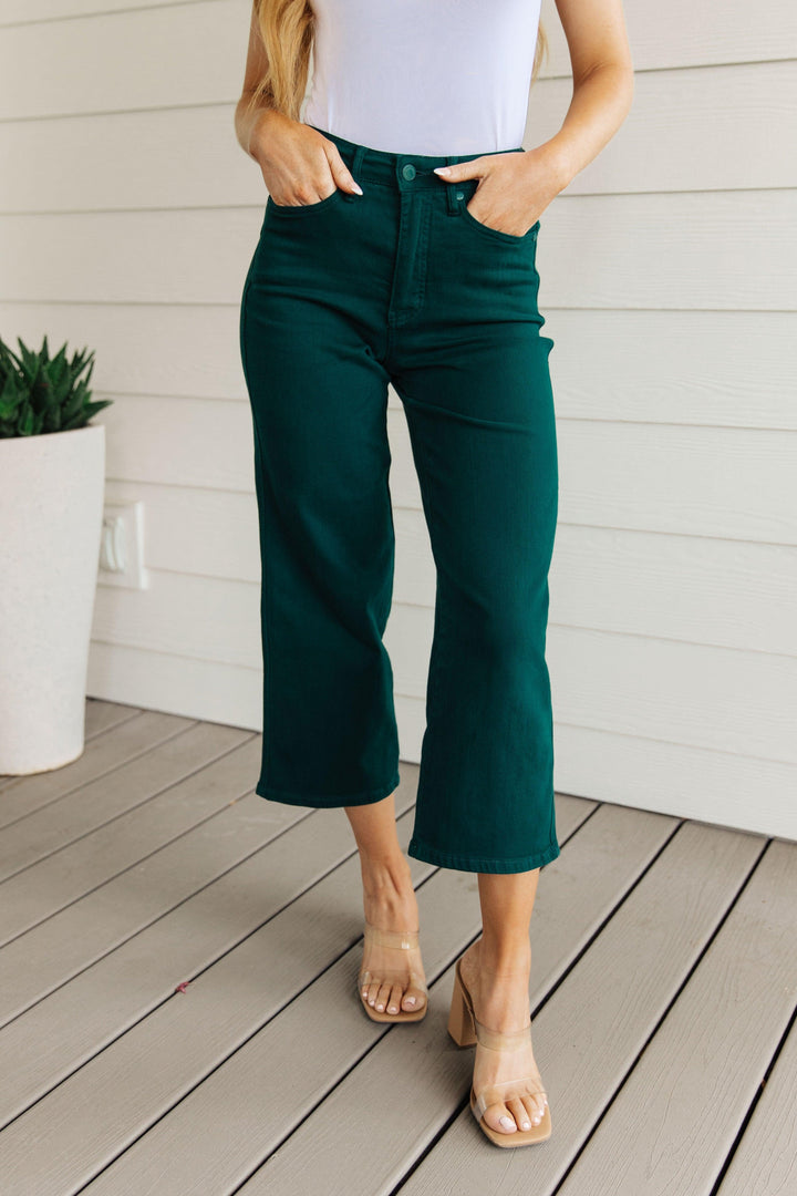 Briar High Rise Control Top Wide Leg Crop Jeans in Teal - TheDesignChambersBoutique