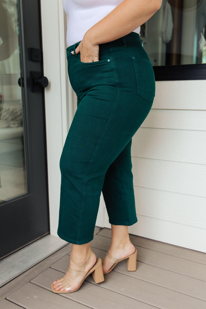 Briar High Rise Control Top Wide Leg Crop Jeans in Teal - TheDesignChambersBoutique