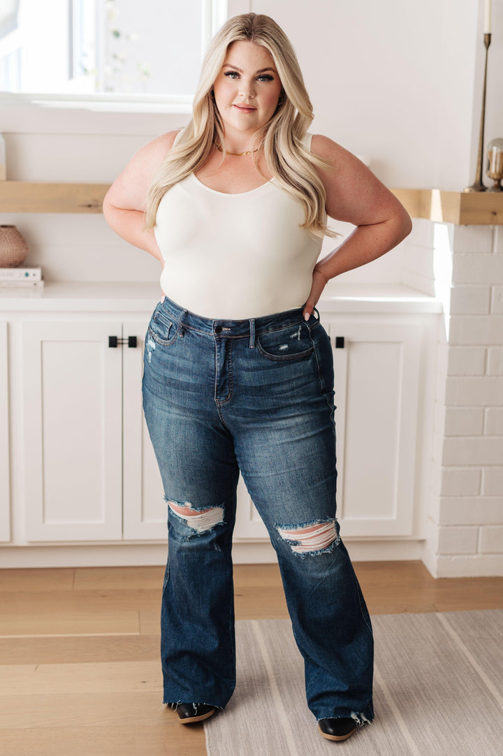 Cassandra High Rise Control Top Distressed Flare Jeans - TheDesignChambersBoutique