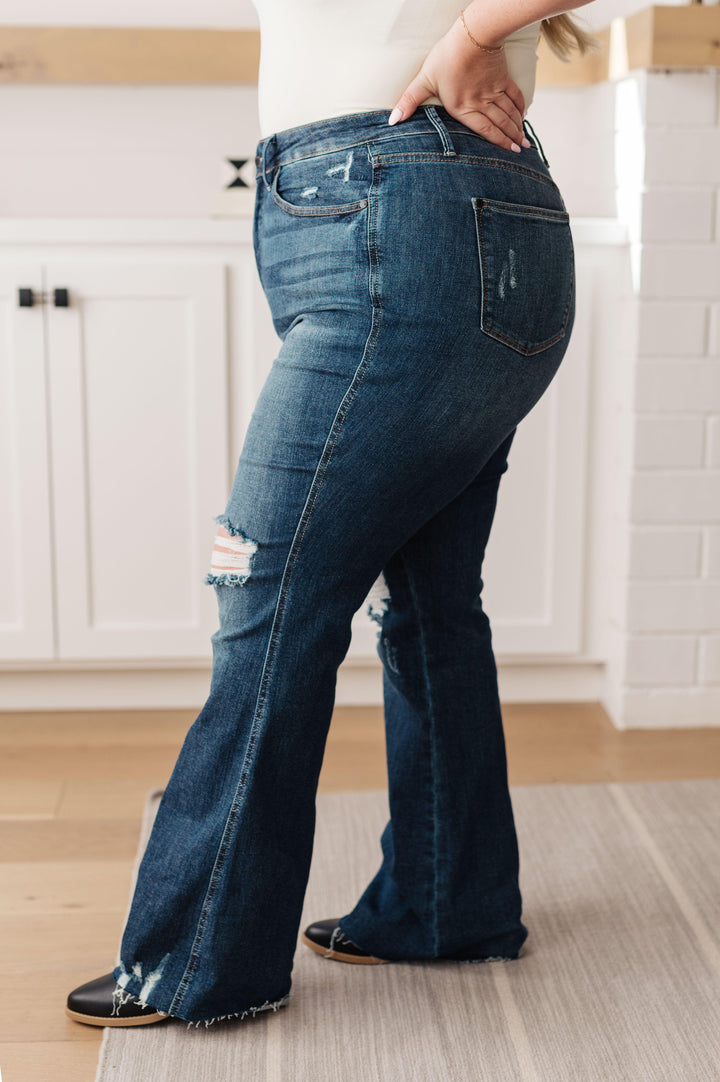 Cassandra High Rise Control Top Distressed Flare Jeans - TheDesignChambersBoutique