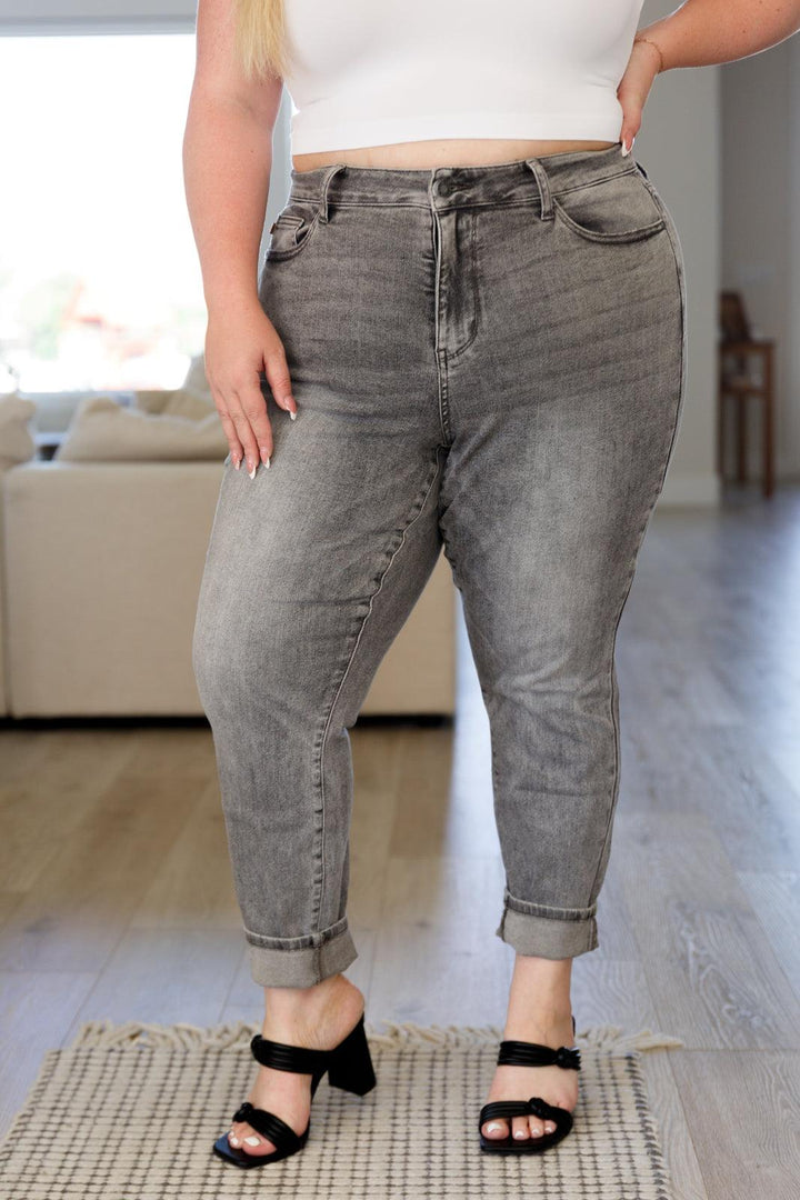 Charlotte High Rise Stone Wash Slim Jeans in Gray - TheDesignChambersBoutique