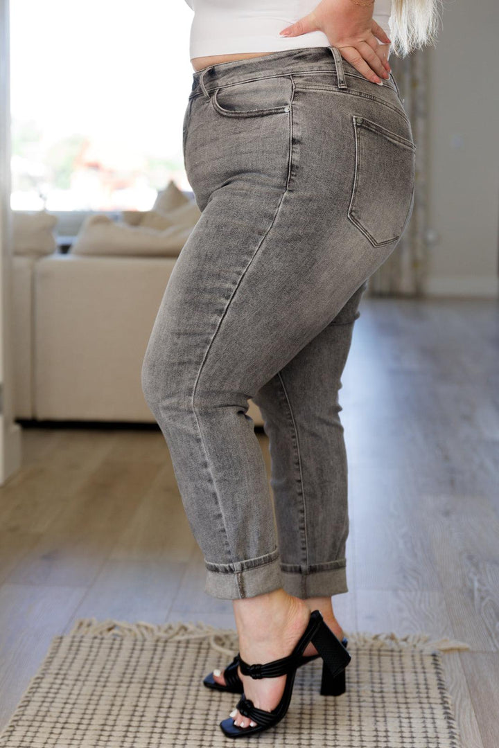 Charlotte High Rise Stone Wash Slim Jeans in Gray - TheDesignChambersBoutique