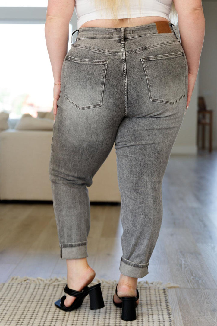 Charlotte High Rise Stone Wash Slim Jeans in Gray - TheDesignChambersBoutique