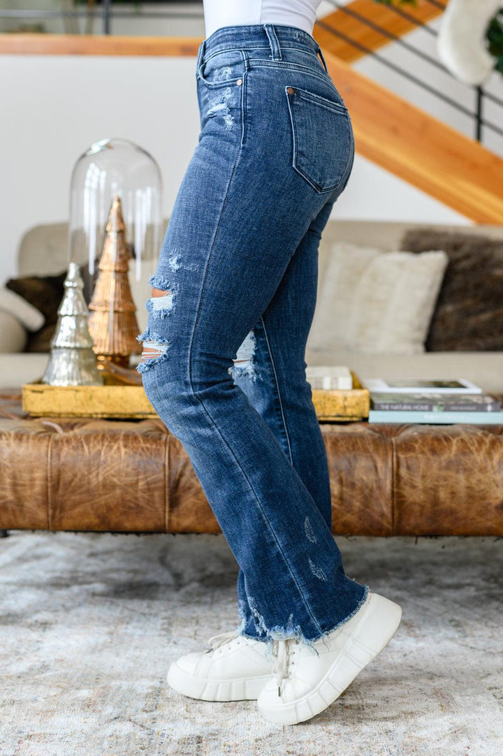 Christine High Contrast Slim Bootcut Destroyed Jeans - TheDesignChambersBoutique