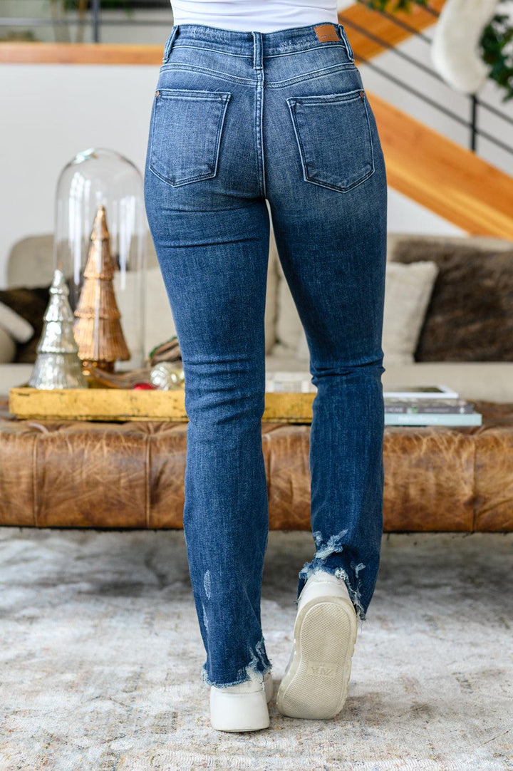 Christine High Contrast Slim Bootcut Destroyed Jeans - TheDesignChambersBoutique