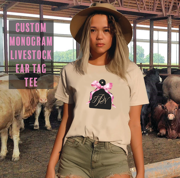 CUSTOM Livestock Ear Tag Tee with MONOGRAM