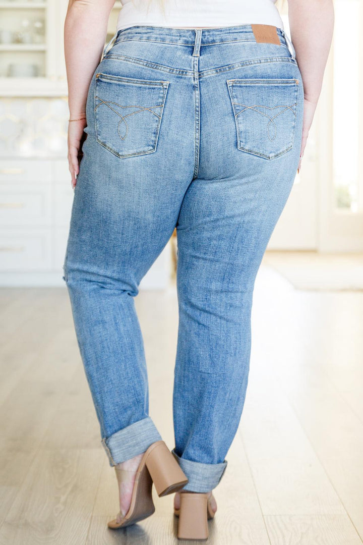 Elodie Mid Rise Distressed Boyfriend Jeans - TheDesignChambersBoutique