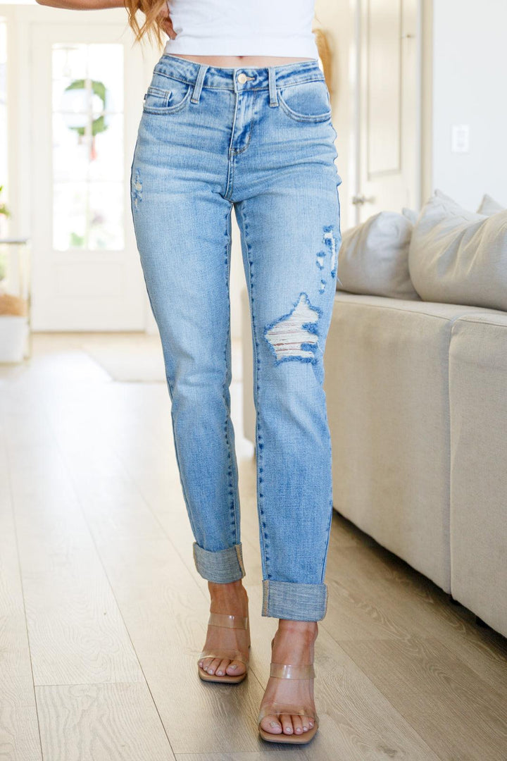 Elodie Mid Rise Distressed Boyfriend Jeans - TheDesignChambersBoutique