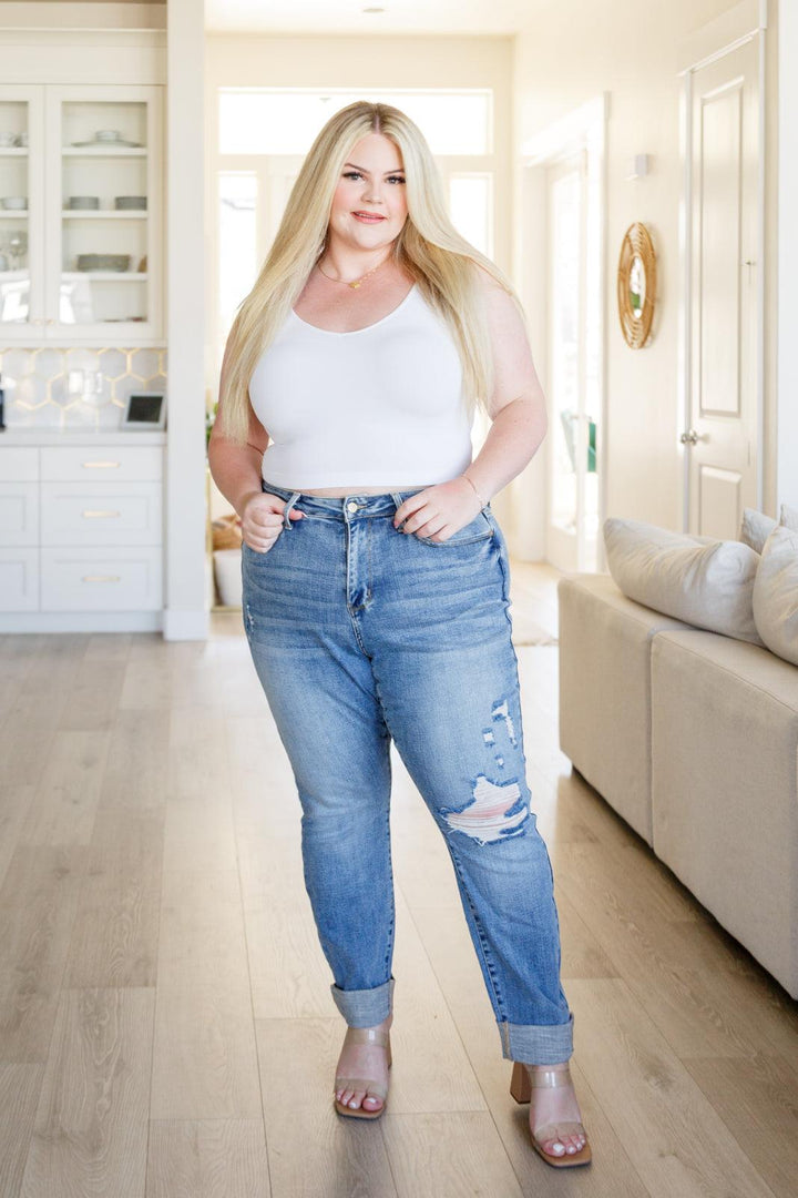 Elodie Mid Rise Distressed Boyfriend Jeans - TheDesignChambersBoutique