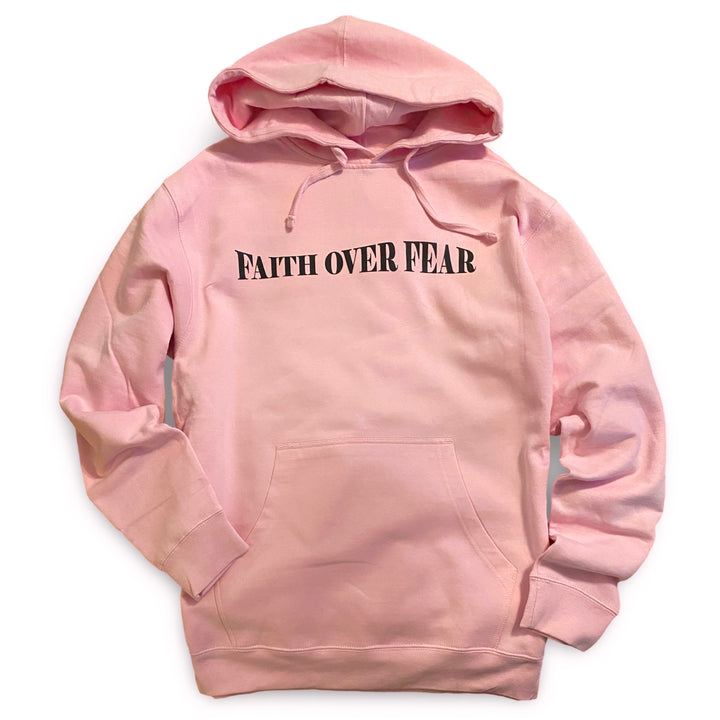 christ hoodie fatih over fear in pink and black
