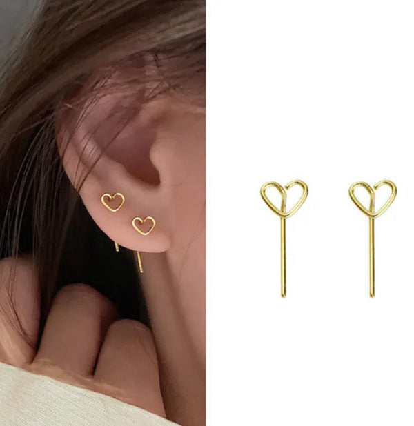 Minimalist Gold Plated Threaded Heart Earrings