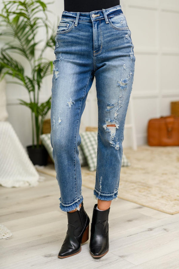 Harley Distressed Ankle Hem Jeans - TheDesignChambersBoutique