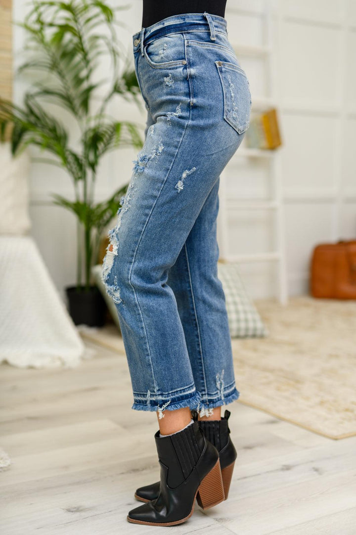 Harley Distressed Ankle Hem Jeans - TheDesignChambersBoutique