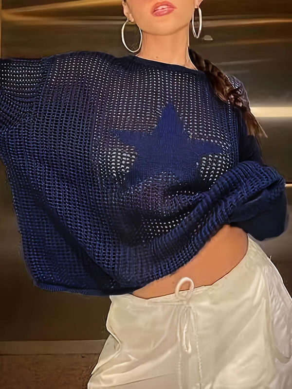 Net Mesh Knit Star Sweater