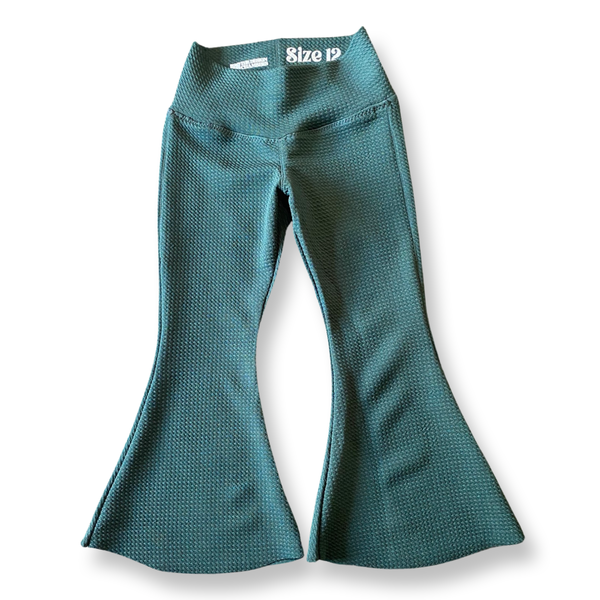 Textured Baby & Girls Hunter Green Stretch Bellbottoms