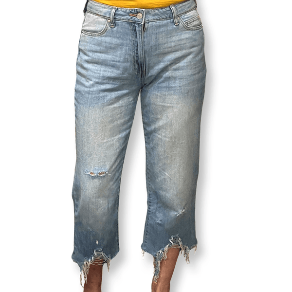 Lorinda Baggy Fit Chewed Hem Crop Jeans - TheDesignChambersBoutique