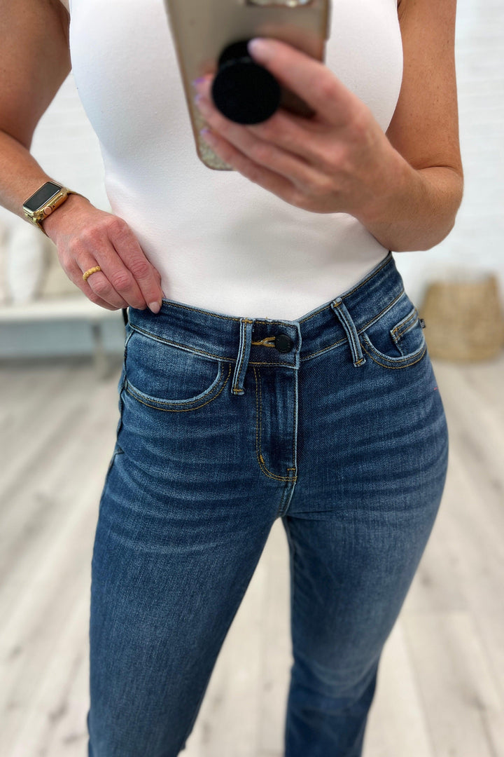 Josephine Mid Rise Raw Hem Bootcut Jeans - TheDesignChambersBoutique