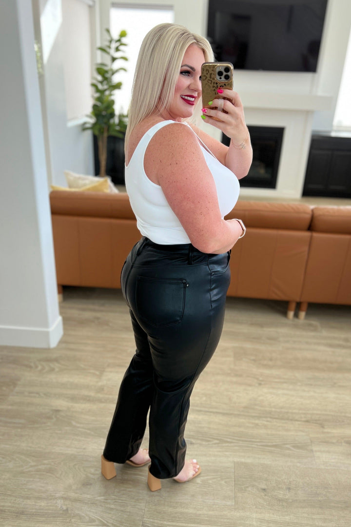 Tanya Control Top Faux Leather Pants in Black - TheDesignChambersBoutique