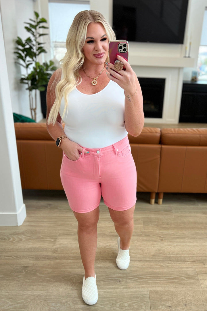 Jenna High Rise Control Top Cuffed Shorts in Pink - TheDesignChambersBoutique