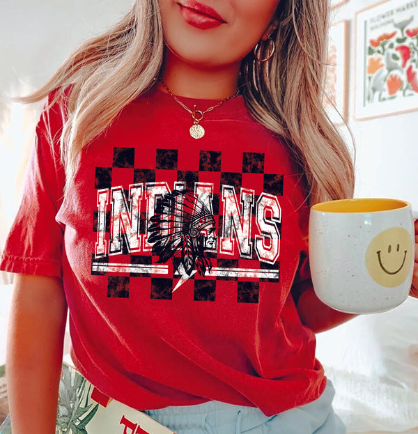 Comfort Colors Indians Fan Tee with Checkerboard and Chief