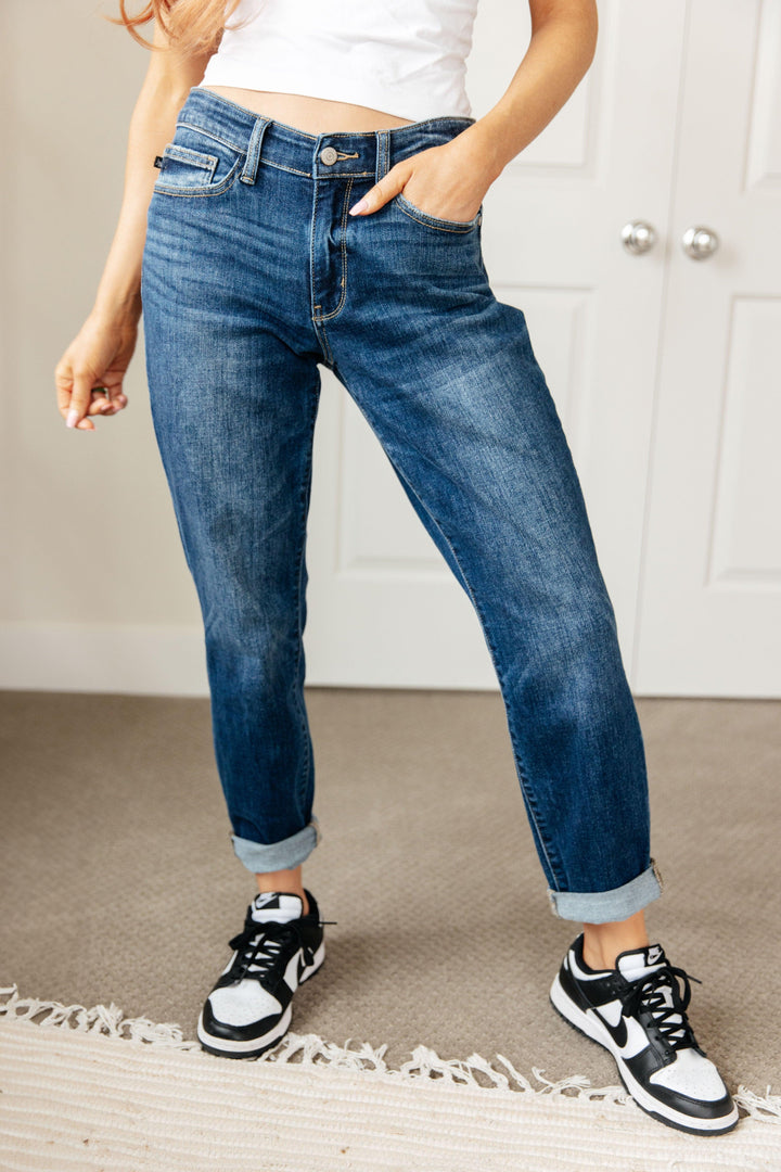 London Midrise Cuffed Boyfriend Jeans - TheDesignChambersBoutique