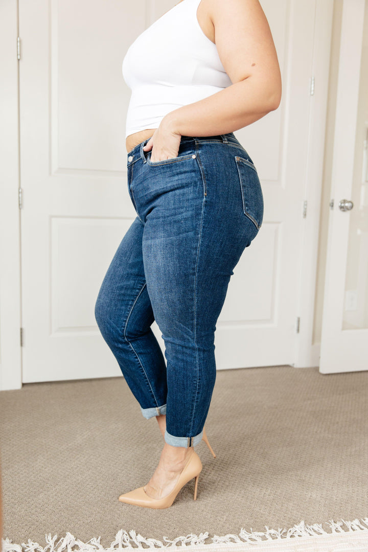 London Midrise Cuffed Boyfriend Jeans - TheDesignChambersBoutique