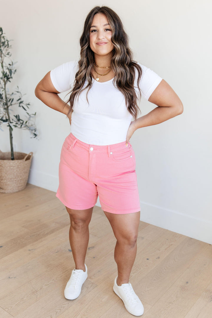 Jenna High Rise Control Top Cuffed Shorts in Pink - TheDesignChambersBoutique