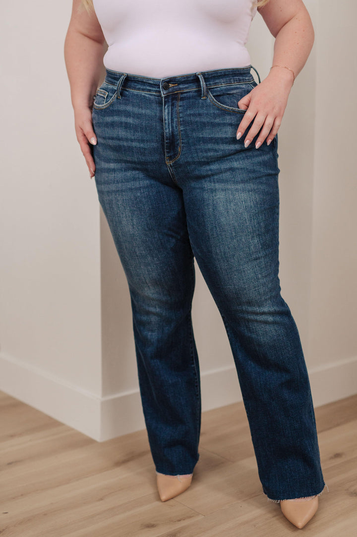 Josephine Mid Rise Raw Hem Bootcut Jeans - TheDesignChambersBoutique