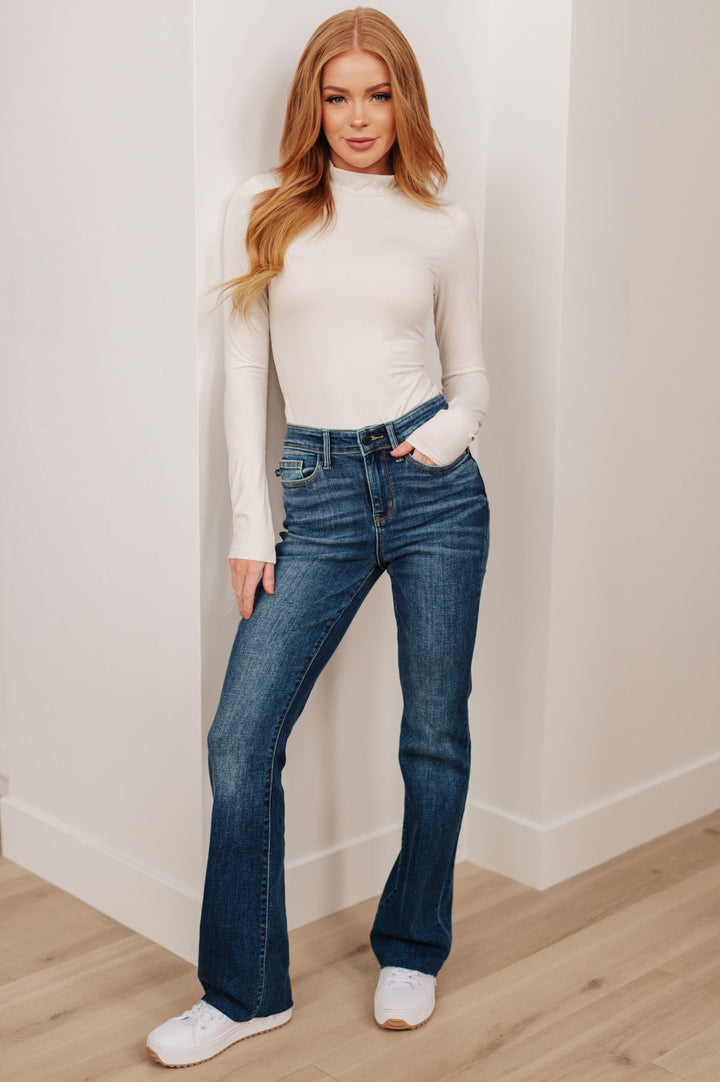 Josephine Mid Rise Raw Hem Bootcut Jeans - TheDesignChambersBoutique